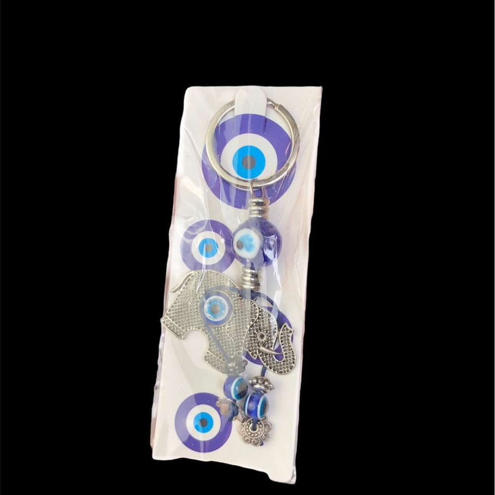 Turkish Blue Evil Eye with Elephant Keychain